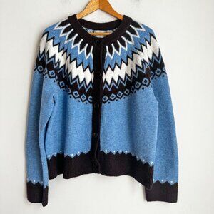 Joie Blue Fair Isle Cardigan Sweater XL